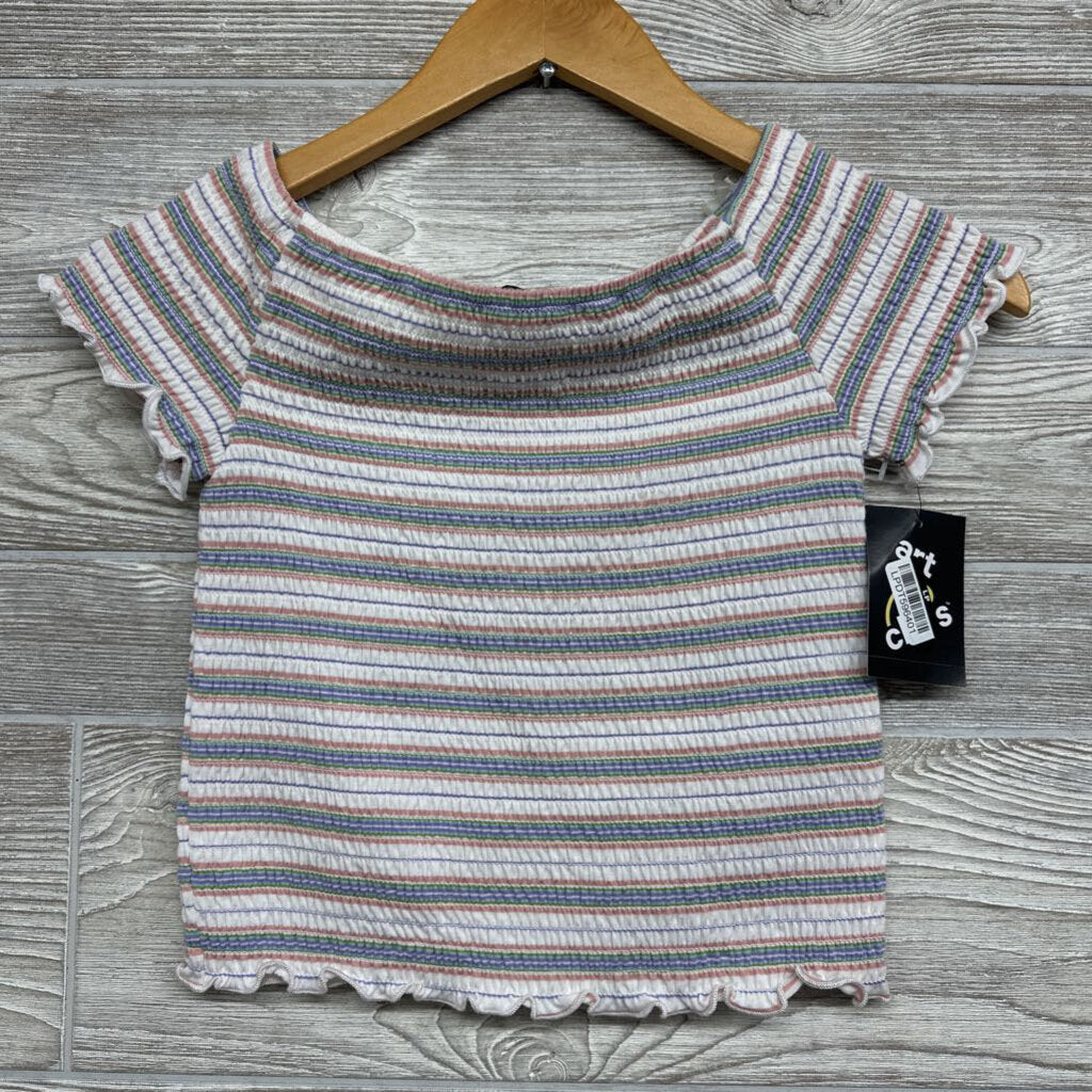 NEW Smocked Lettuce Trim Shirt Stripes
