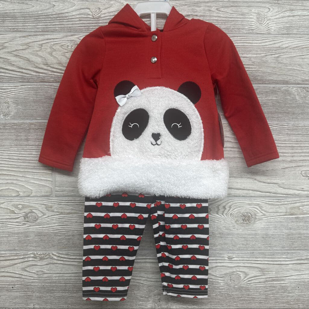 NEW 2 Pc Outfit Panda Sweatshirt & Striped Leggings Hearts 24m