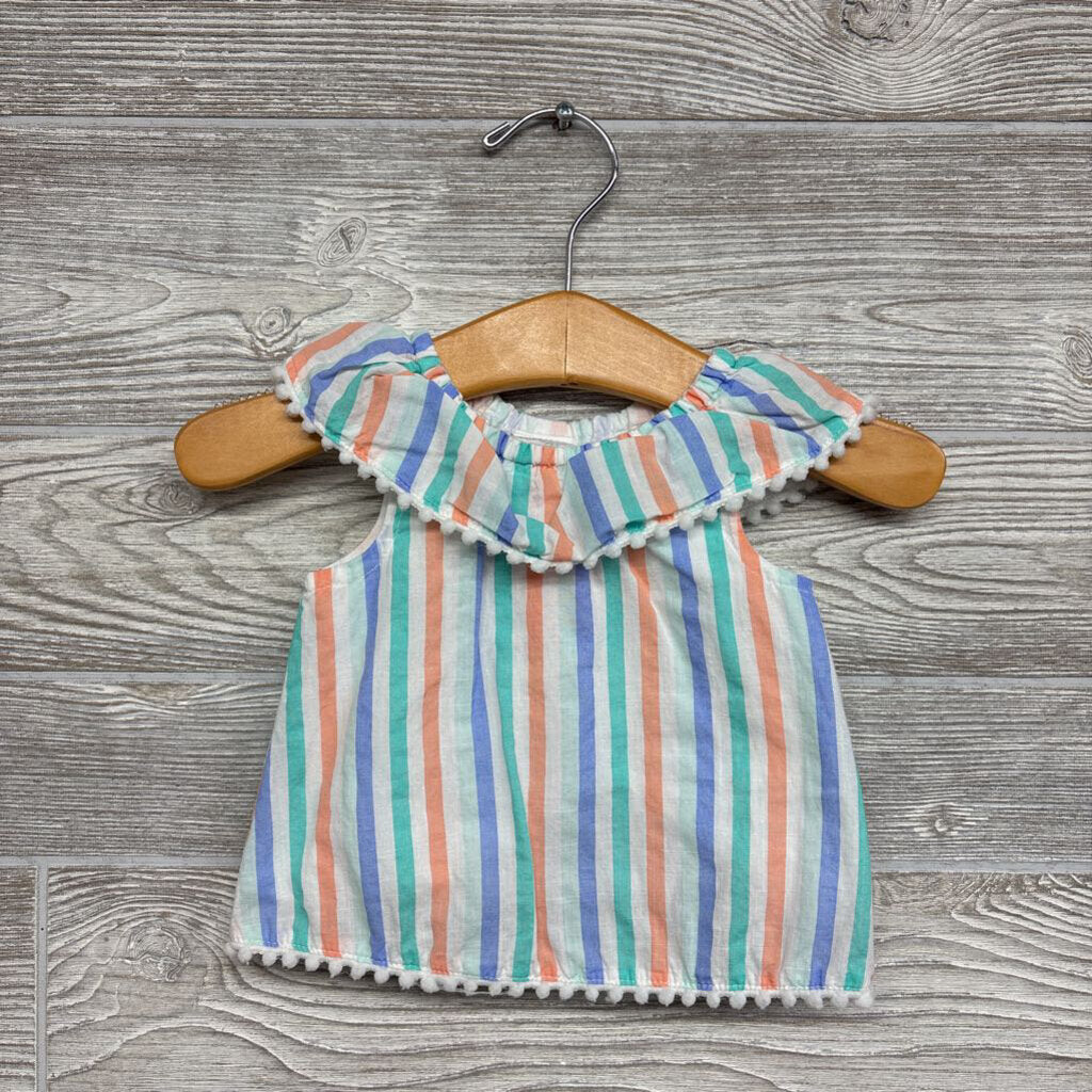 Tank Top Stripes Pom Trim