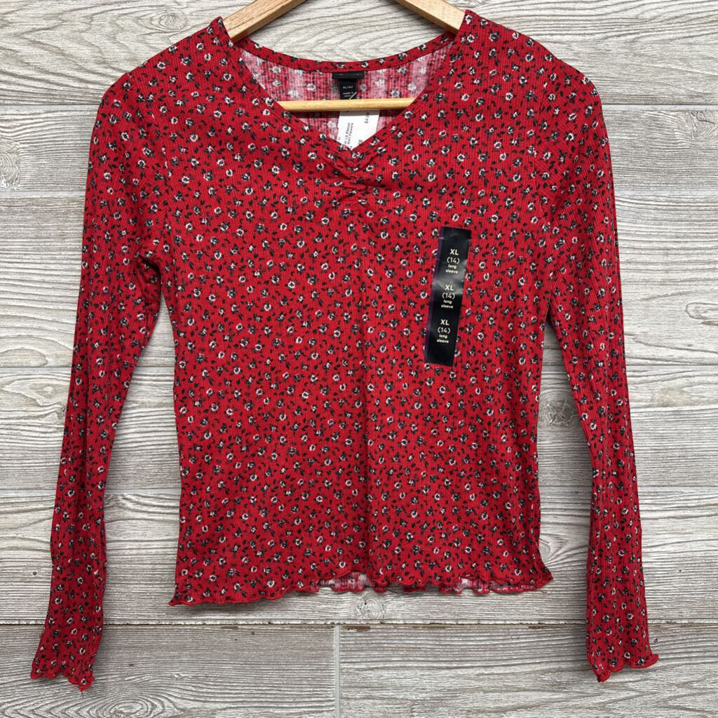 NEW LS Ribbed Lettuce Trim Shirt Flowers