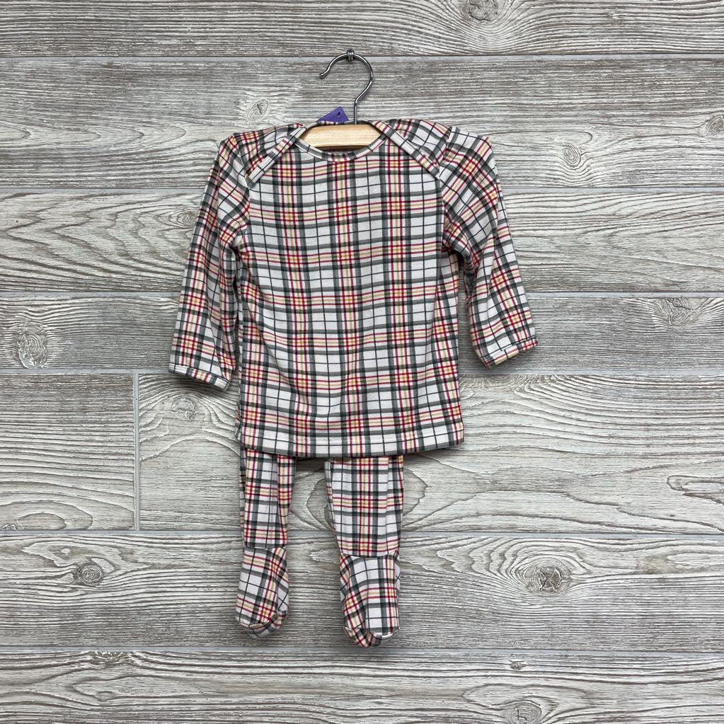 2 Pc LS Bamboo PJs Plaid 3-6m