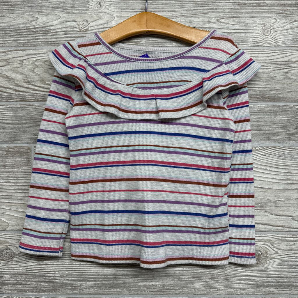 LS Waffle Knit Shirt Stripes Ruffle