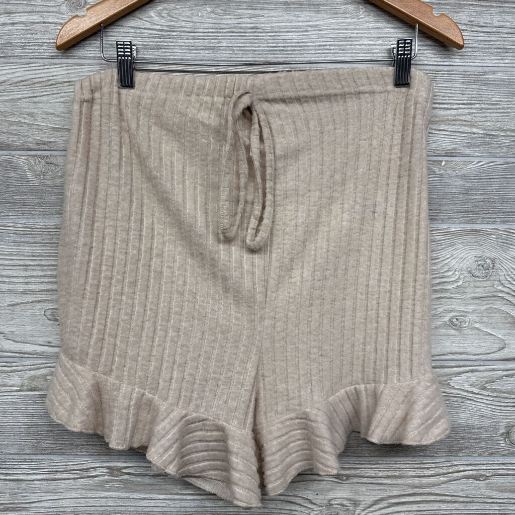 Ribbed Drawstring Shorts Ruffle Trim