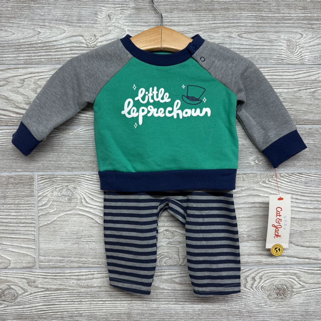 NEW 2 Pc LS Outfit Little Leprechaun Stripes 0-3m