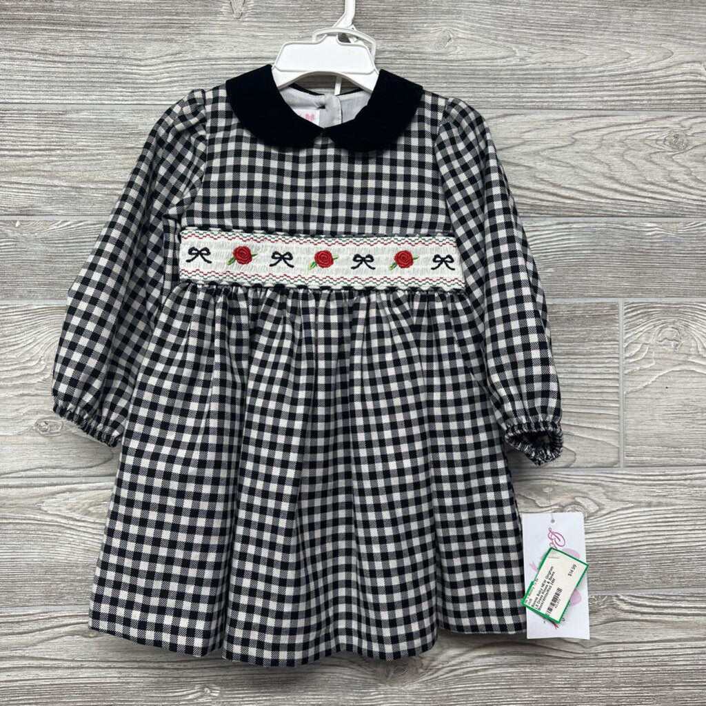 NEW Gingham LS Dress Roses & Bows