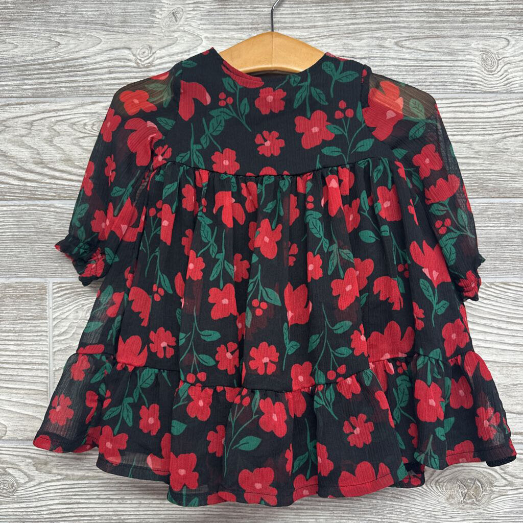 2 Pc LS Chiffon Dress & Bloomers Flowers