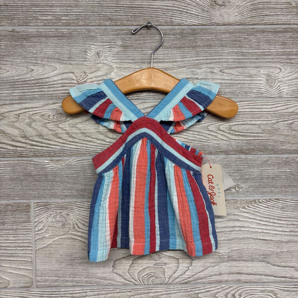 NEW 1 Pc Striped Twill Tank Top Ruffle Straps