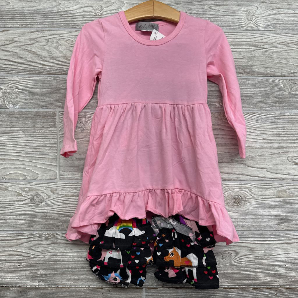 NEW 2 Pc LS Shirt & Pants Ruffles Unicorns 24m