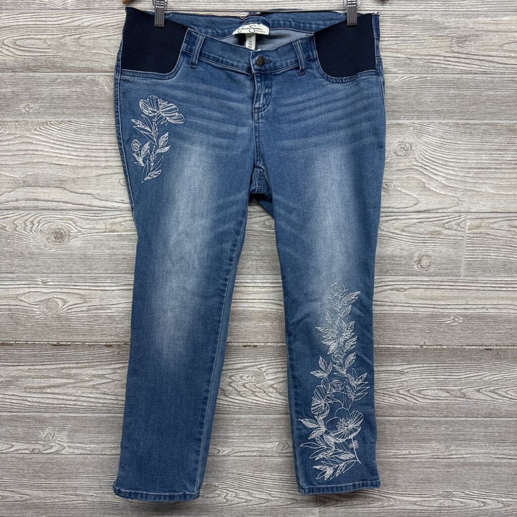 Side Panel Crop Jeans Embroidered Flowers