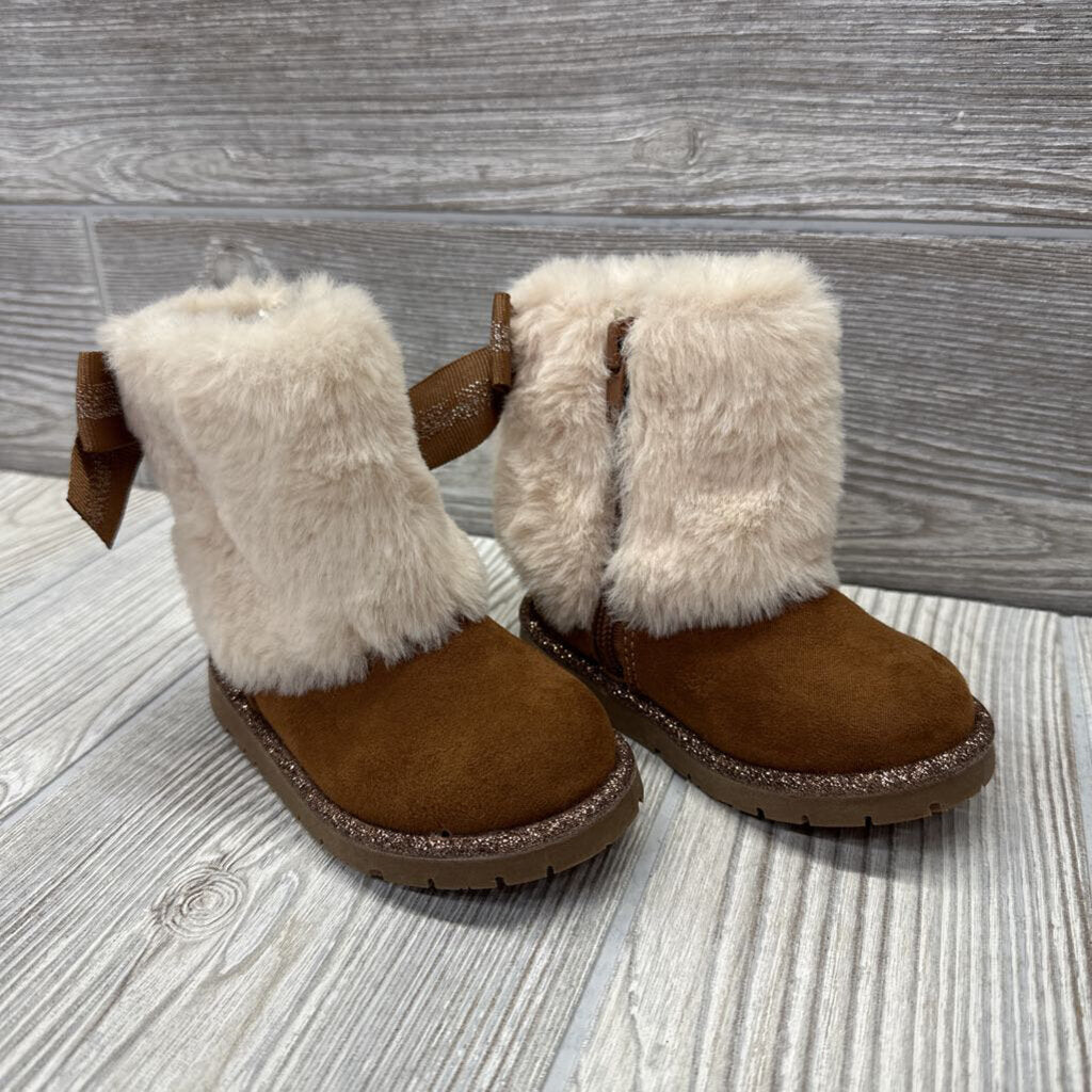 Side Zip Faux Fur Boots Glitter Sole