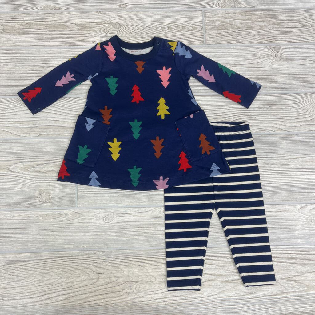 Nw/oT 2 Pc LS Dress & Leggings Stripes Trees 3-6M