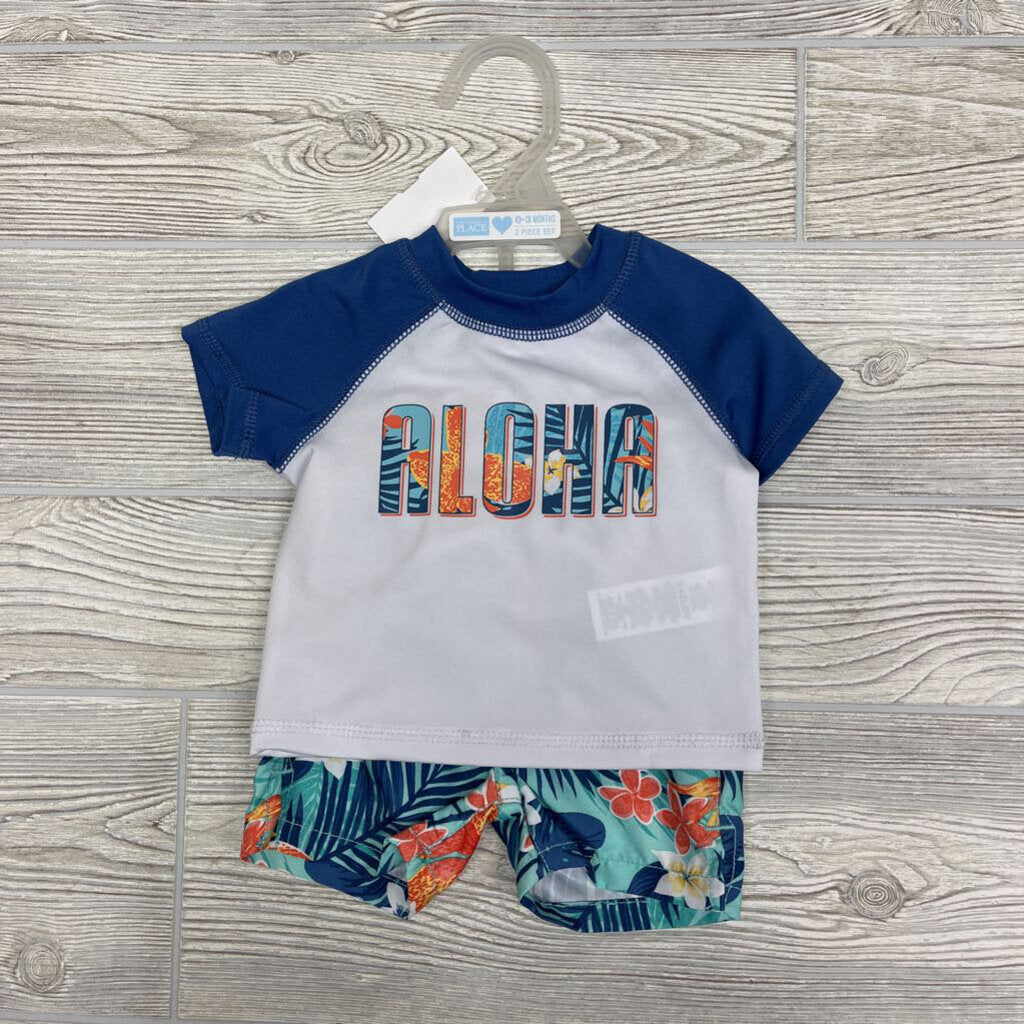 NEW 2 Pc Swim Shirt & Shorts Aloha Flowers