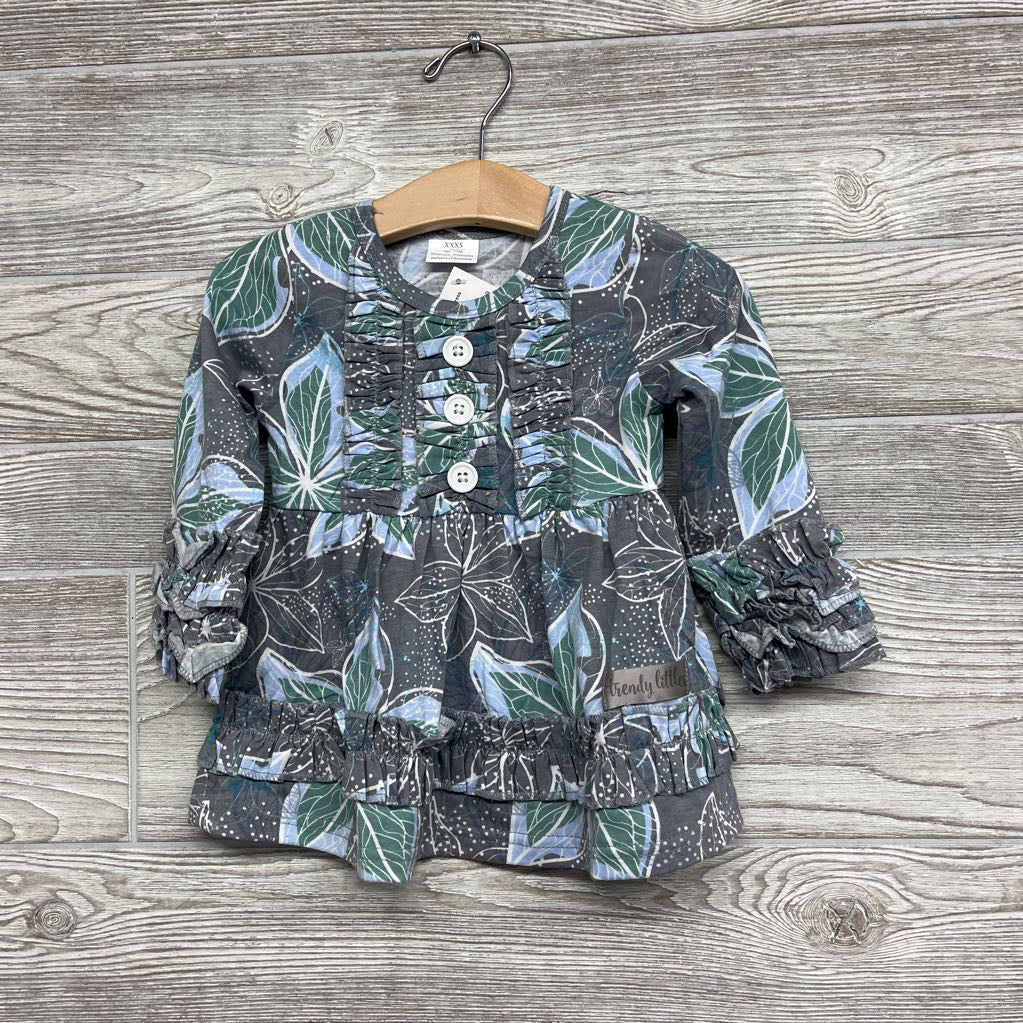 NEW LS Dress Flowers Buttons Ruffles