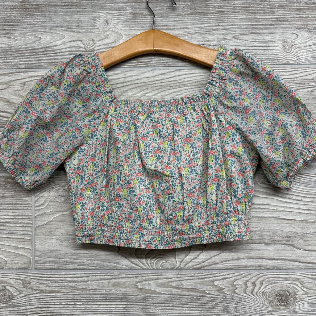 Cropped Smocked Shirt Flowers Puffy Sleeves