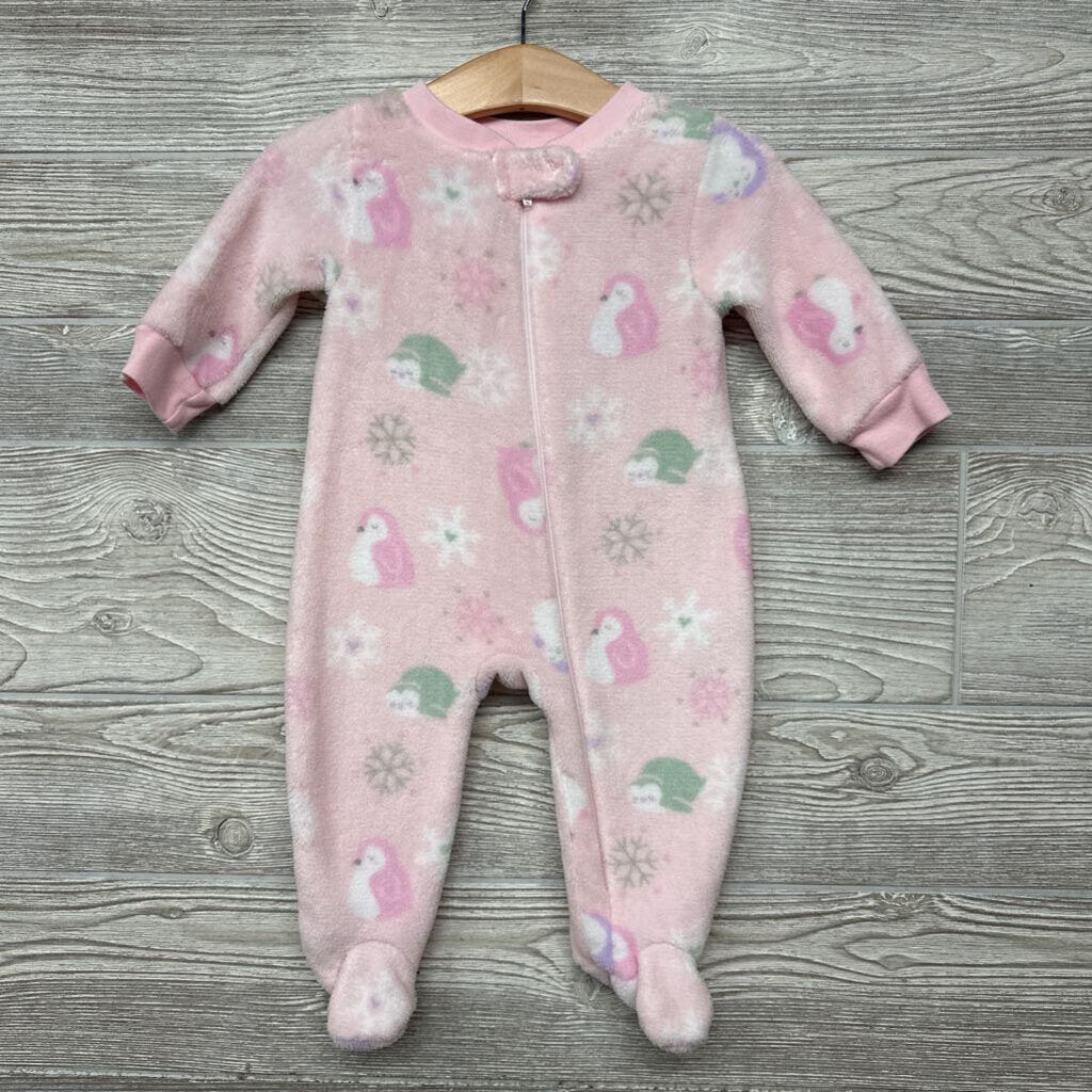 1 Pc LS Plush Footed Outfit Penguins Snowflakes