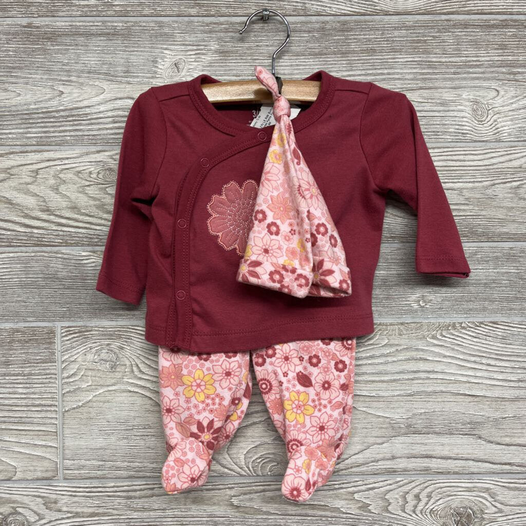 2 Pc LS Side Button Shirt & Footed Pants Flowers