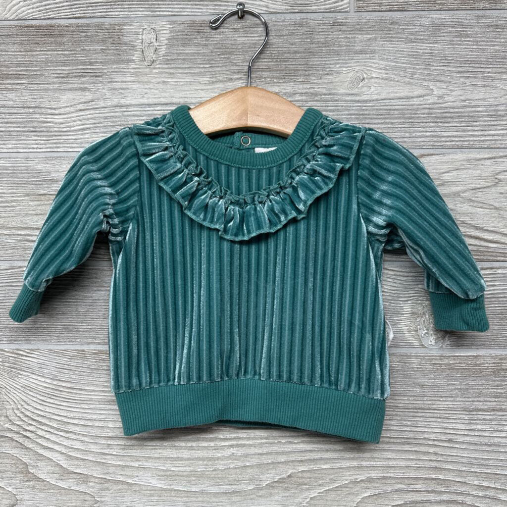 LS Ribbed Velour Crewneck Ruffle Collar