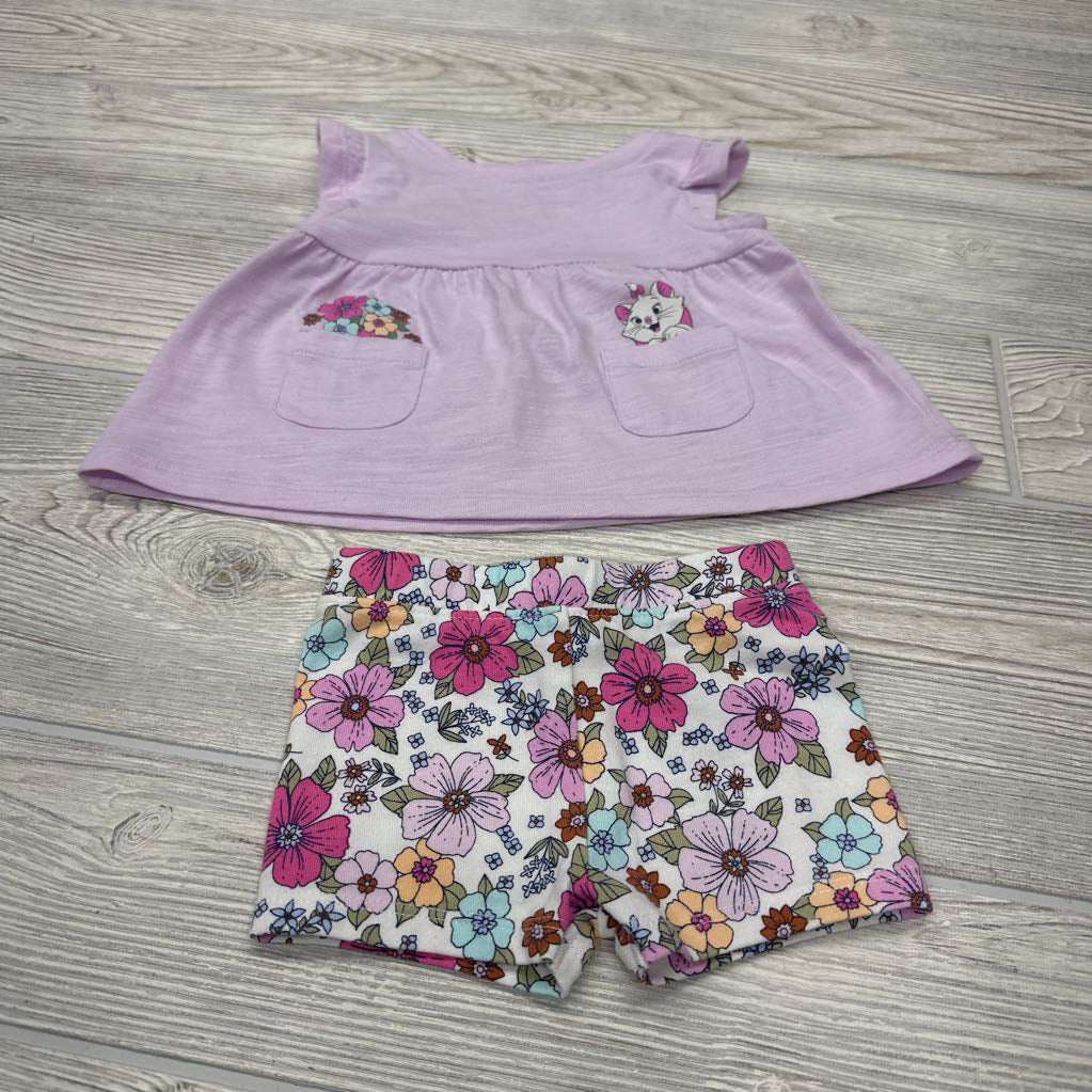 2 Pc Shirt Cat & Flowers & Shorts Flowers