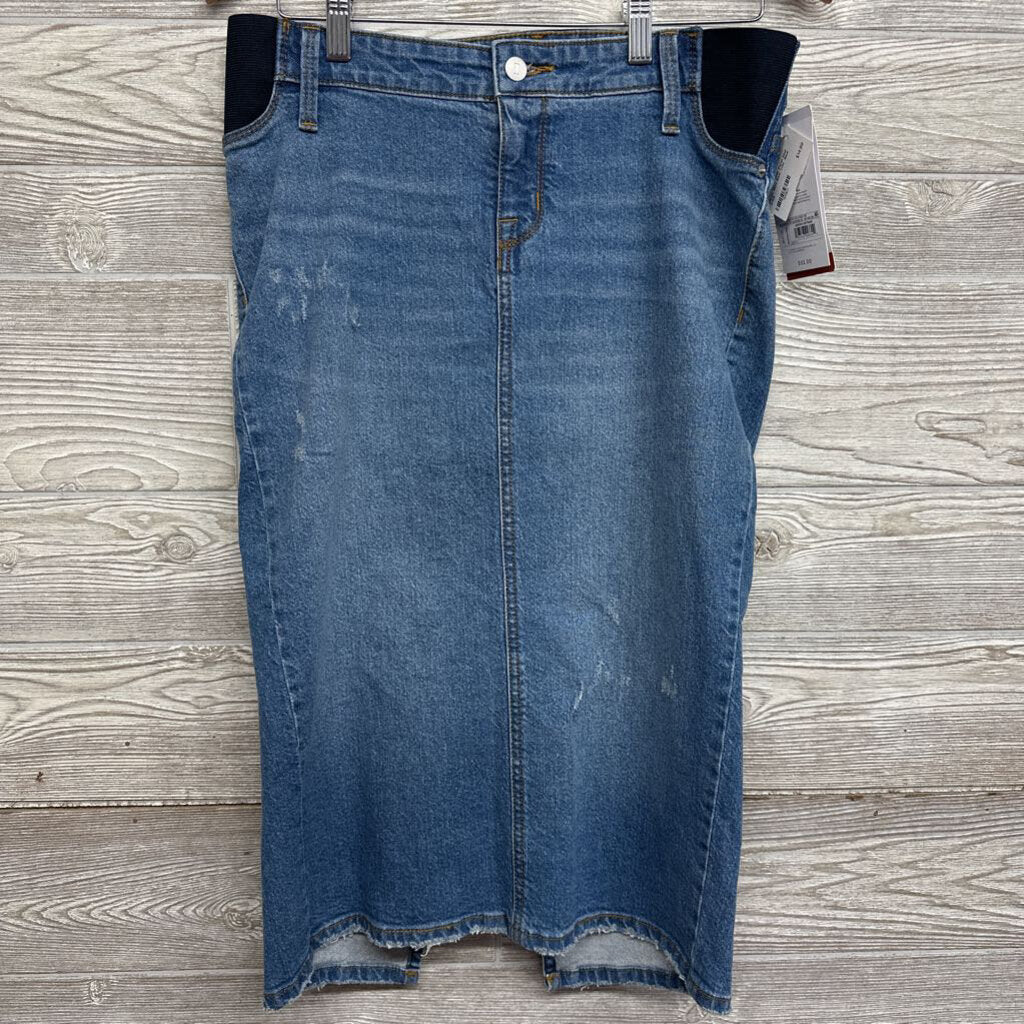NEW Side Panel Midi Denim Skirt Raw Trim