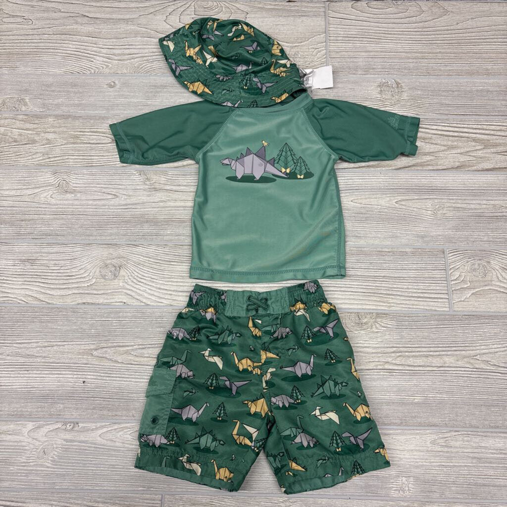 3 Pc Swim Outfit Shirt, Trunks & Hat Dinosaur