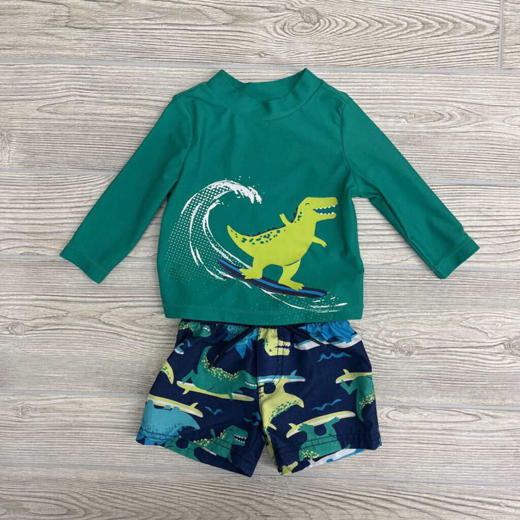 2 Pc LS Swim Shirt & Trunks Dinosaurs Surfing