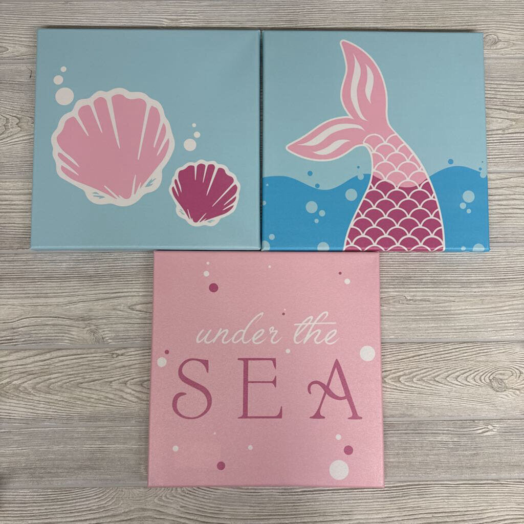 3 Pk Canvas Pictures Shells Mermaid Tail
