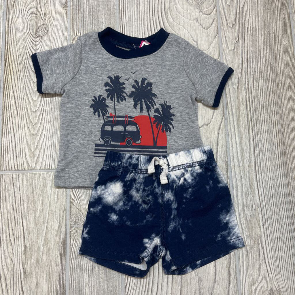 2 Pc Shirt & Drawstring Shorts Palm Trees Tie Dye