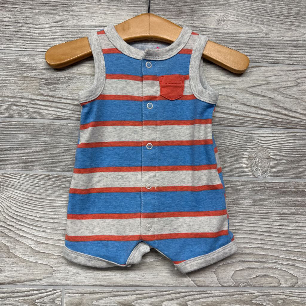 Tank Button Up Shorty Romper Stripes Chest Pocket