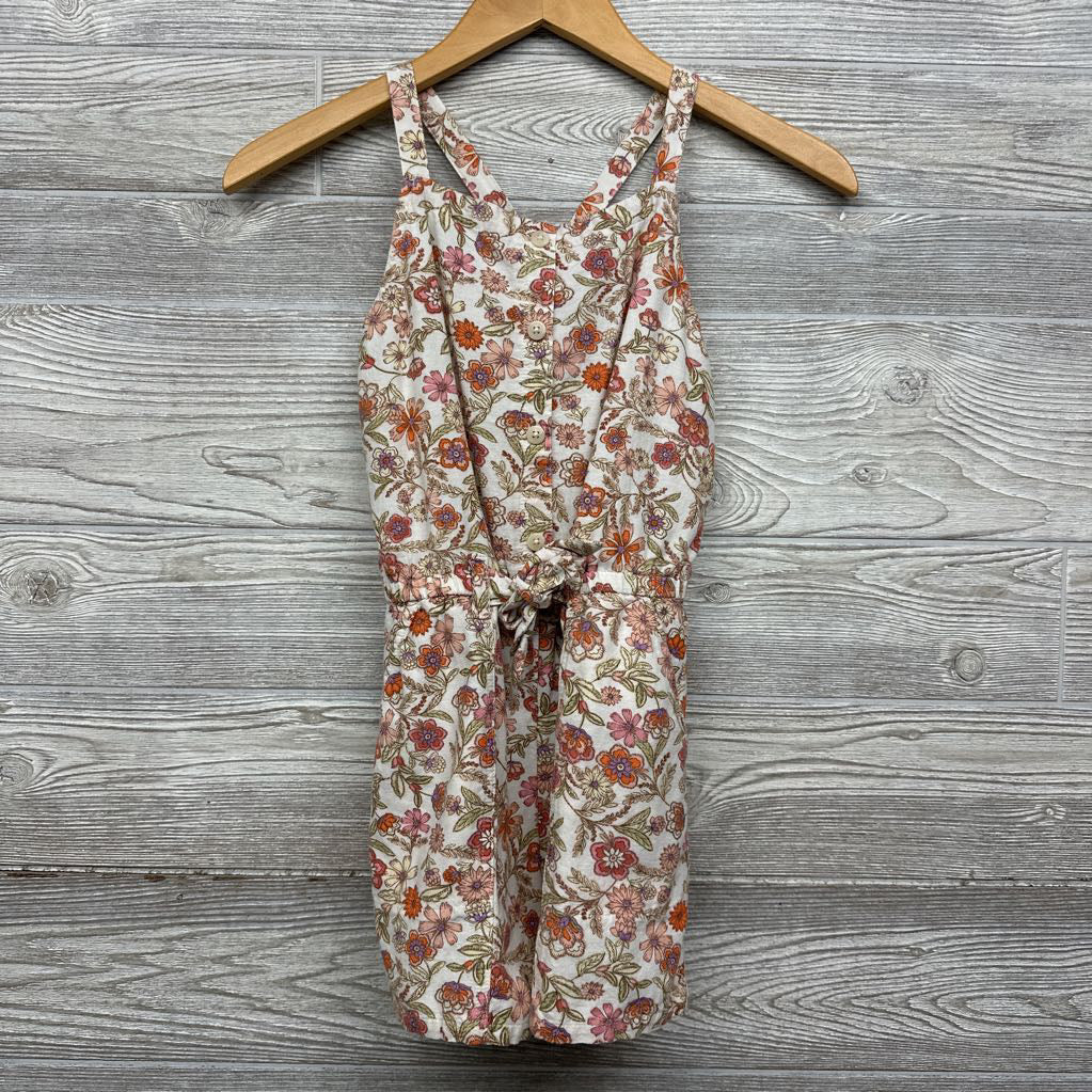 Linen Tank Romper Flowers Drawstring Belt