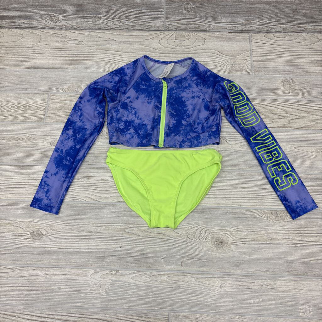 2 Pc Swimsuit Tie Dye Zipper Top