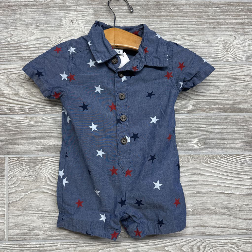 Button Up Shorty Romper Stars
