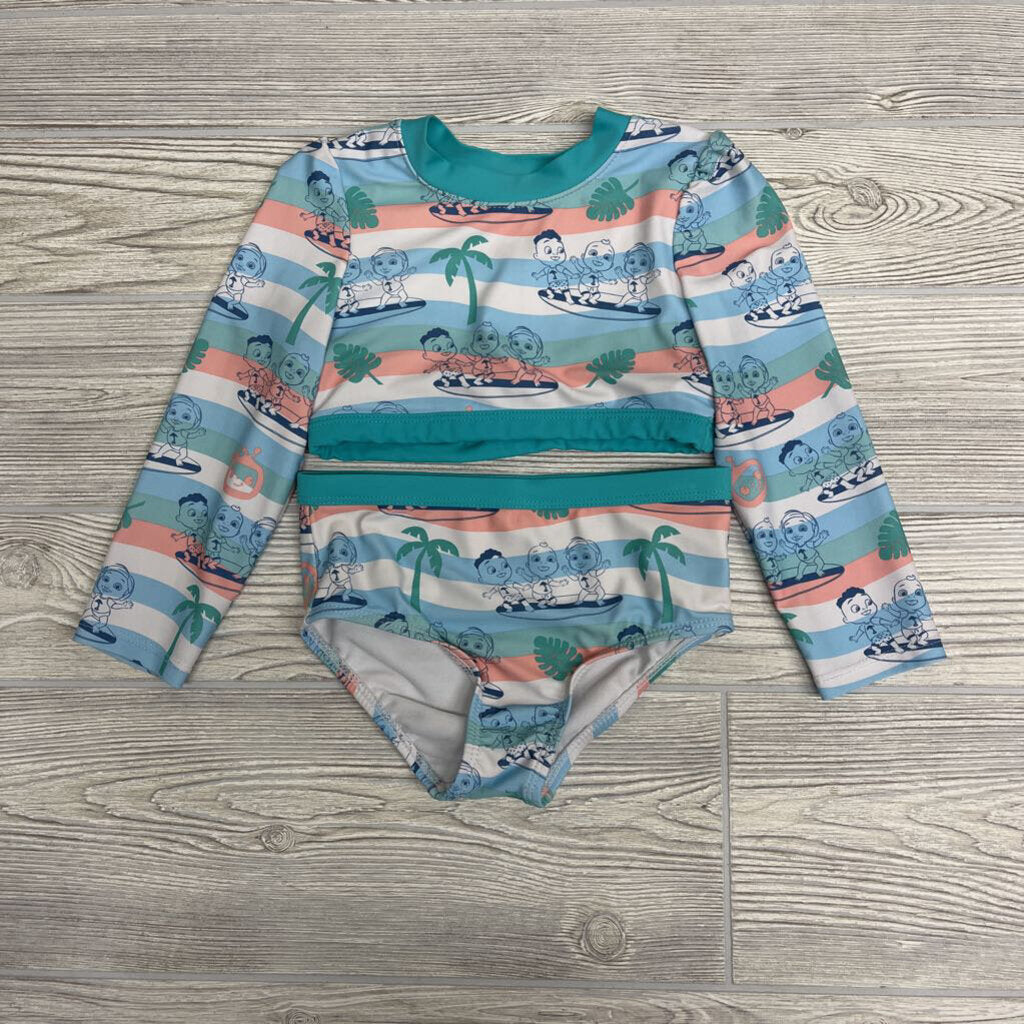 2 Pc LS Swimsuit Stripes Leaves