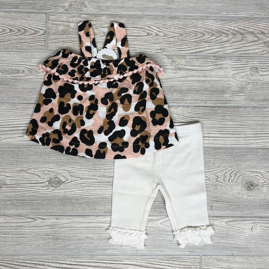 NEW 2 Pc Tank Tunic & Ribbed Leggings Animal Print Lettuce Trim