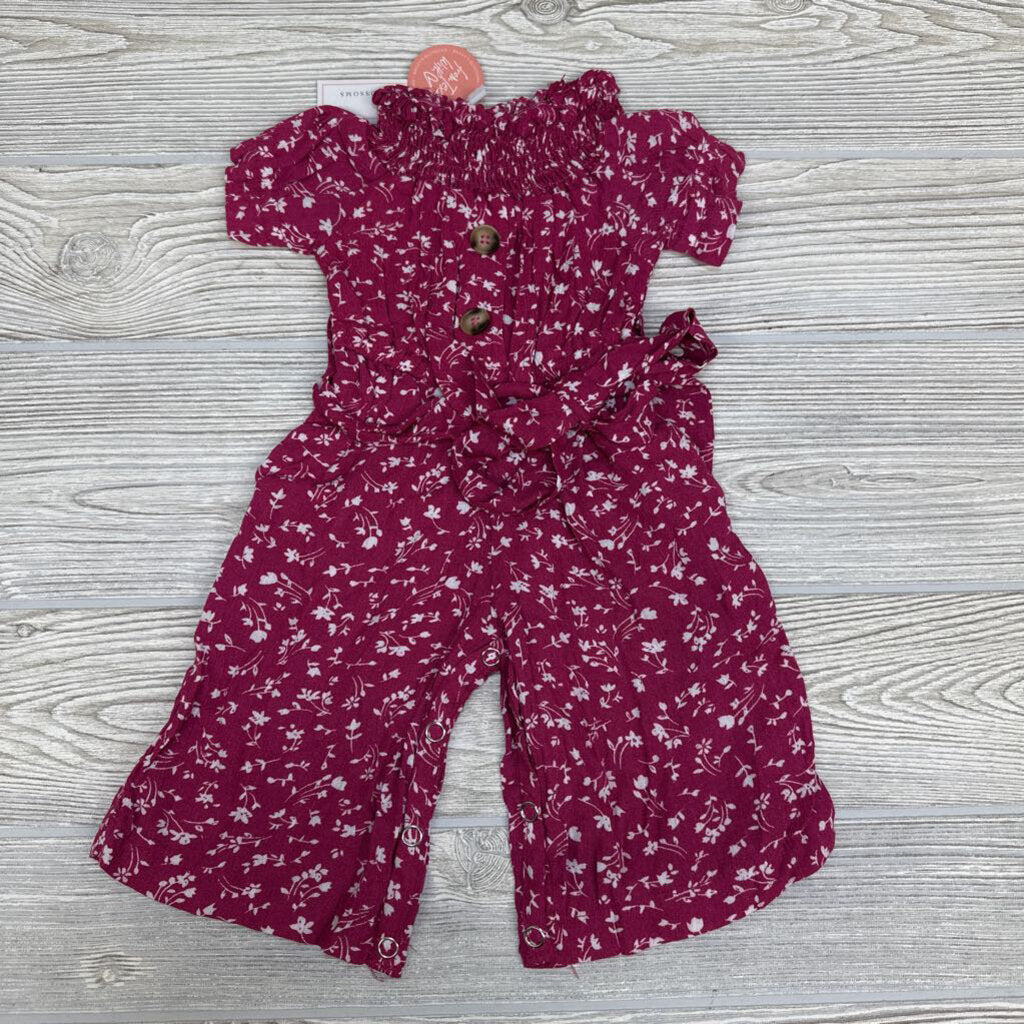 NEW Jumpsuit W/ Belt Smocked Collar Flowers