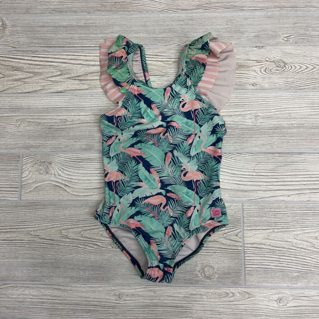 1 Pc Swimsuit Ruffle Straps Flamingos, Leaves