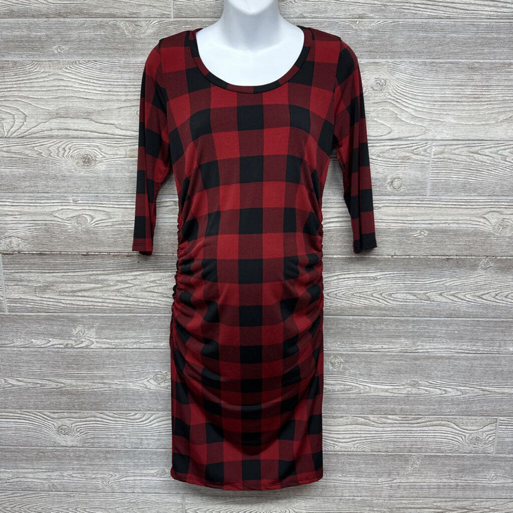 LS Ruched Dress Buffalo Plaid