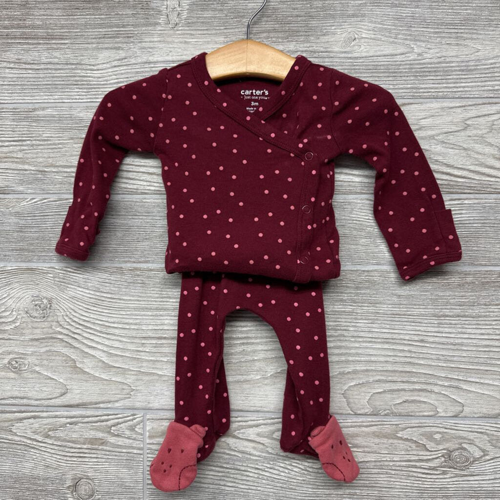 2 Pc LS Side Button Bodysuit & Footed Pants Dots