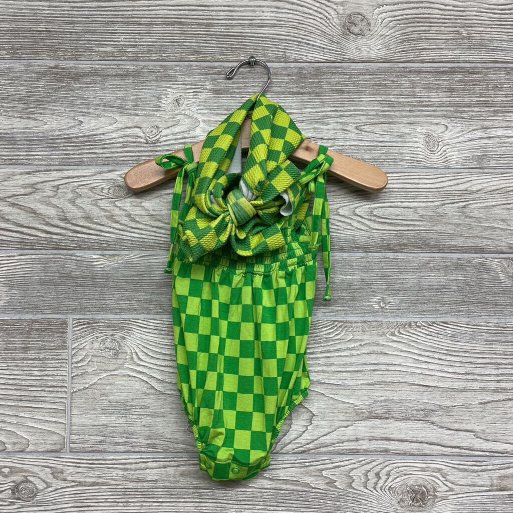 Bamboo Romper Checkered & Headwrap