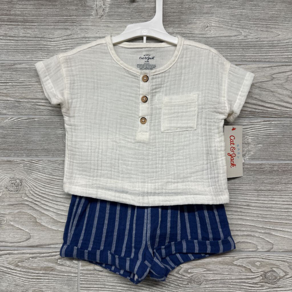 NEW Muslin Henley Shirt & Shorts Stripes