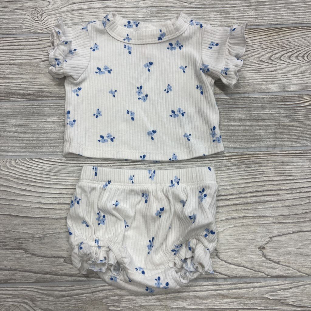 2 Pc Ribbed Shirt & Bubble Shorts Flowers