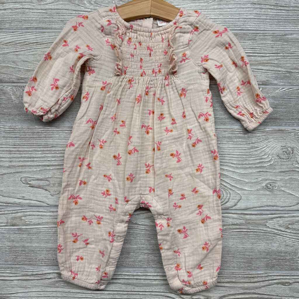 LS Smocked Outfit Flowers Ruffles 6M