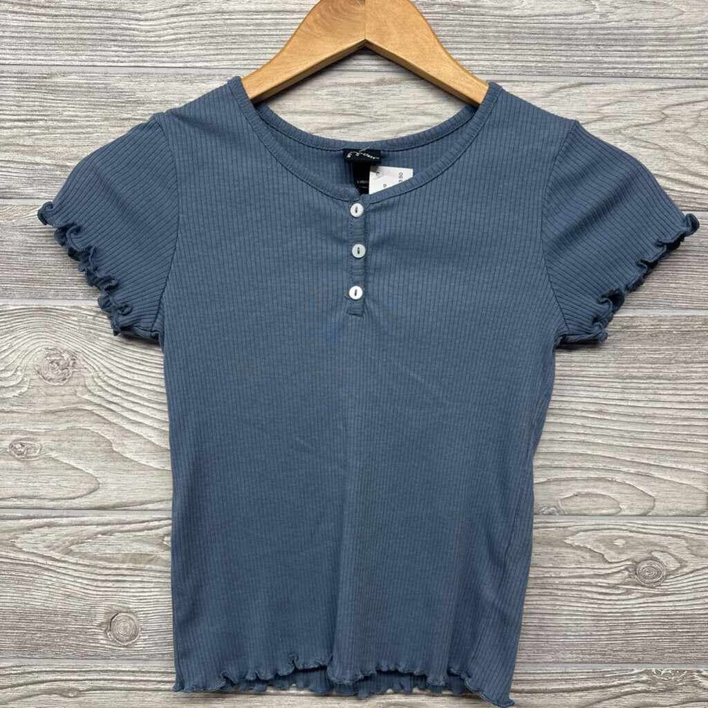 Ribbed Henley Lettuce Trim Shirt