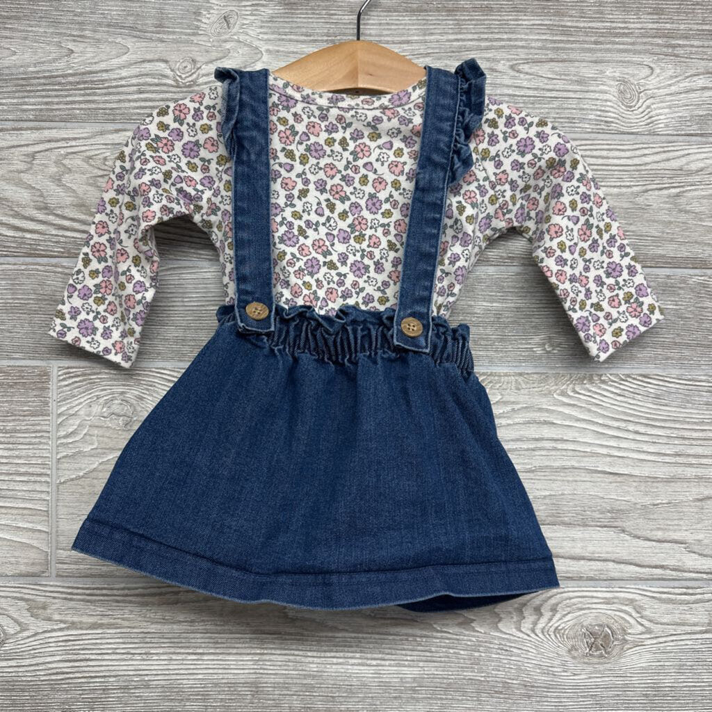 2 Pc Ls Bodysuit Denim Jumper Flowers
