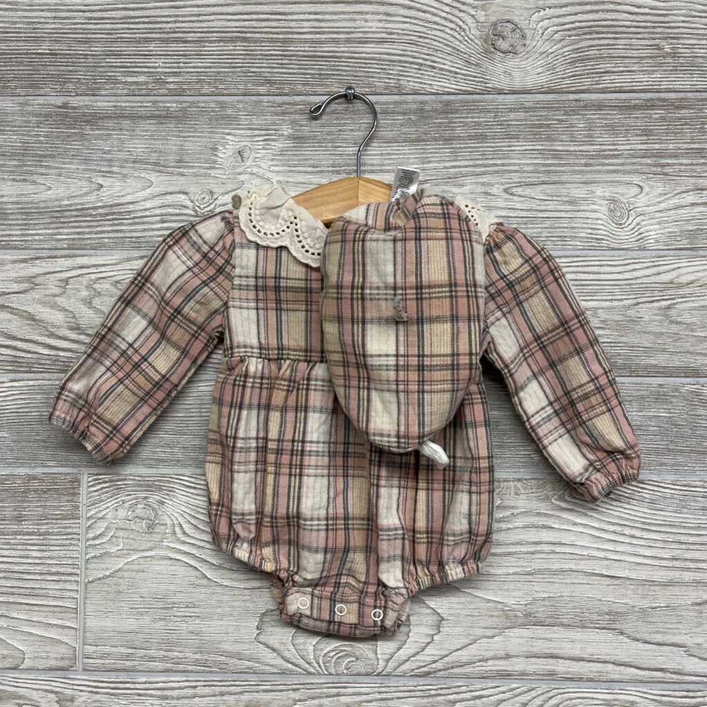 Scallop Neck LS Bodysuit Plaid & Hat