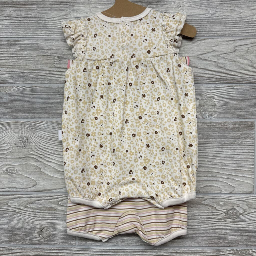 NEW 2 Pk Button Up Rompers Stripes Flowers