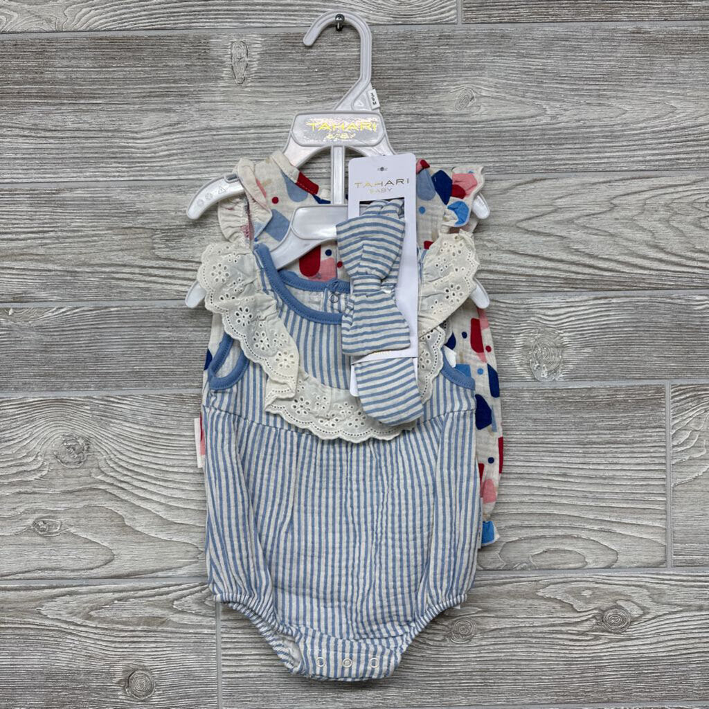 NEW 2 Pk Muslin Rompers & Headband