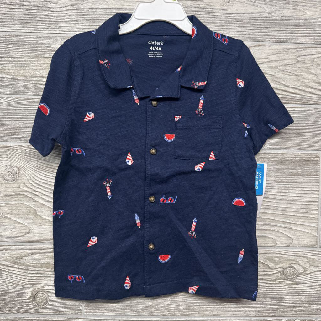 NEW Ss Button Up Shirt Firework, Watermelon