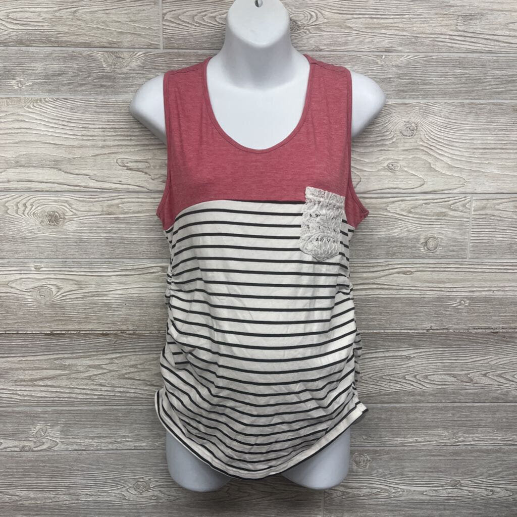 Ruched Tank Top Stripes Lace Pocket