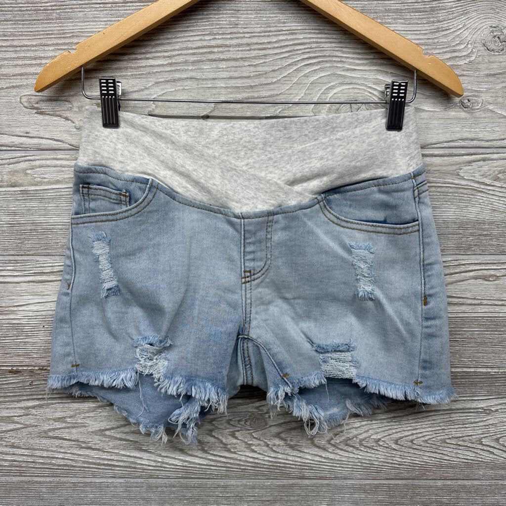 Cross Panel Denim Shorts Frayed