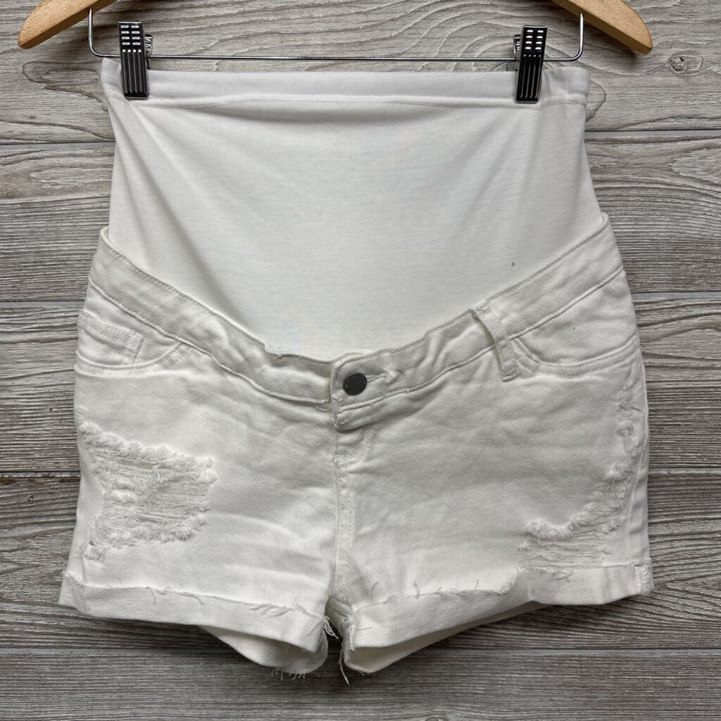 Full Panel Distressed Denim Shorts